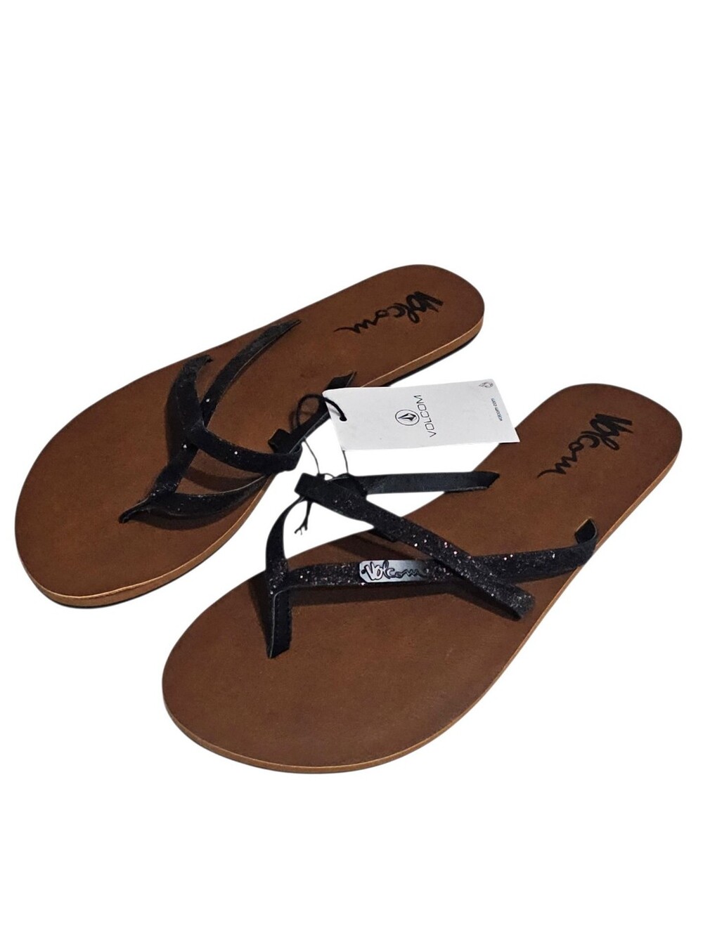 Volcom All Night Long Black Shimmering Sandals Womens Size 5